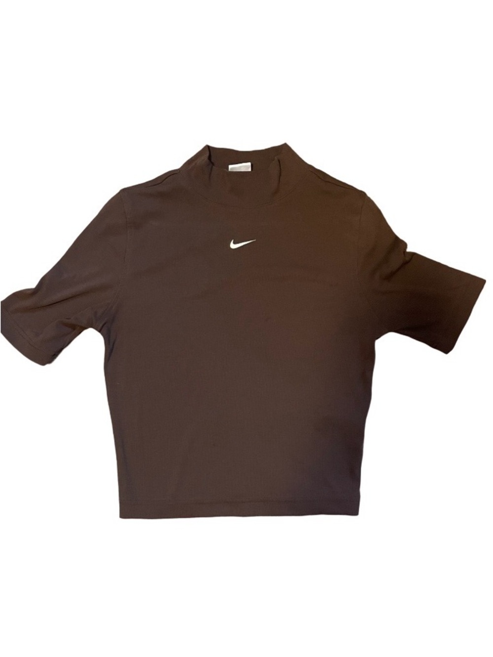 Nike Women's Brown Short-Sleeve Mock Neck Tee with White Swoosh